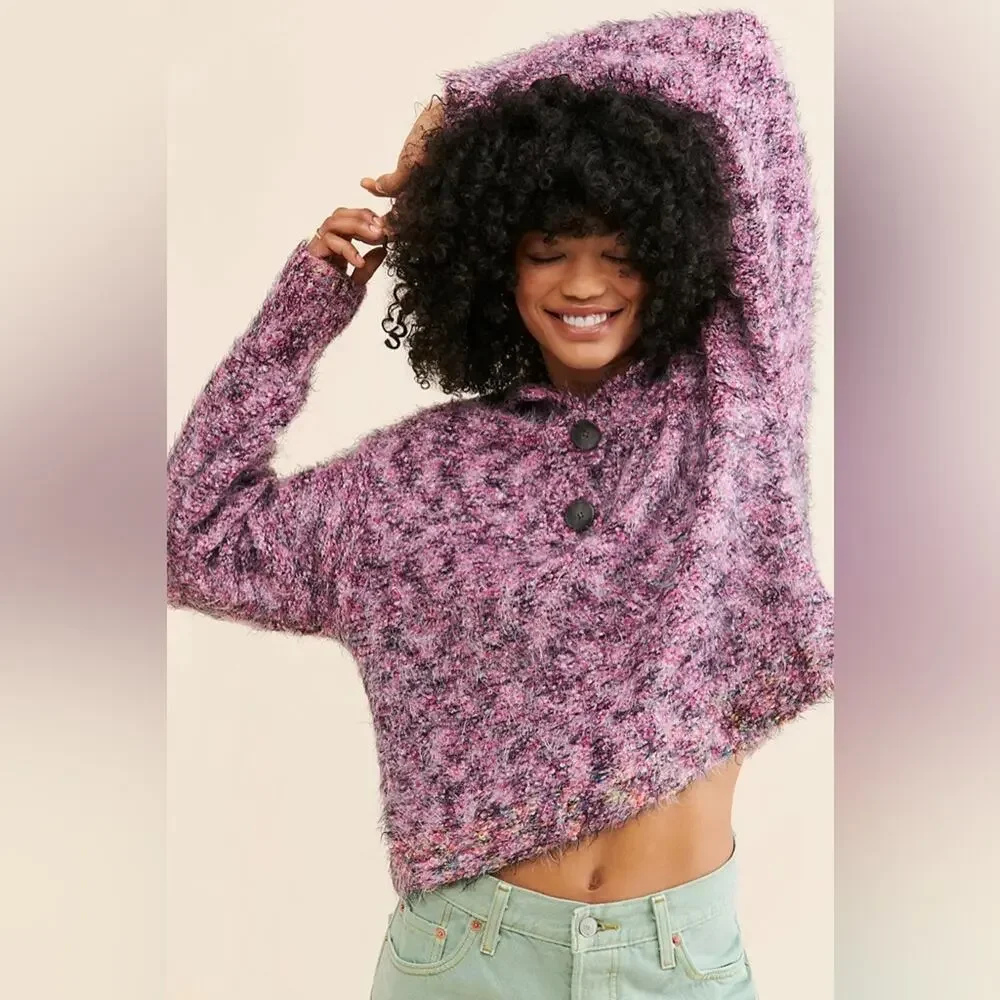 Free People Stellar Knit Pullover in Shocking Pink XS